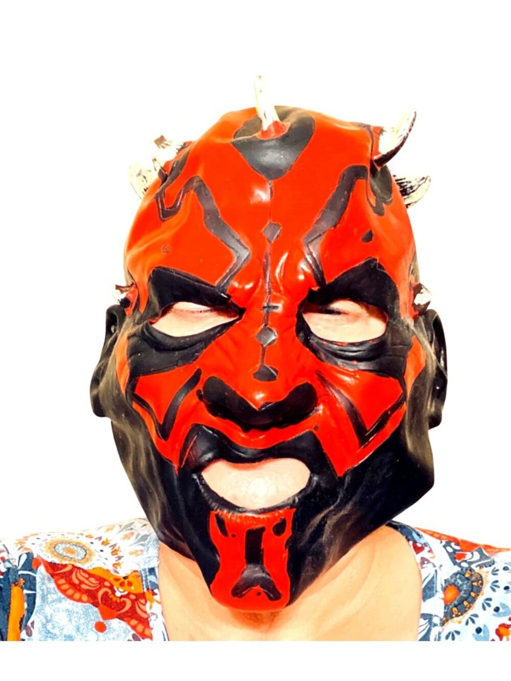 Darth Maul-Inspired Latex Mask With Horns & - Black/Red - Adult